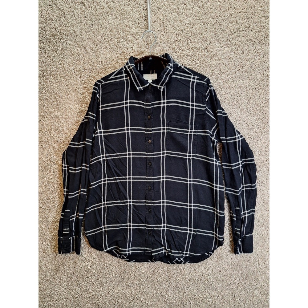 Lucky Brand Shirt Womens Medium Black White Plaid Viscose Collar Button Detailed